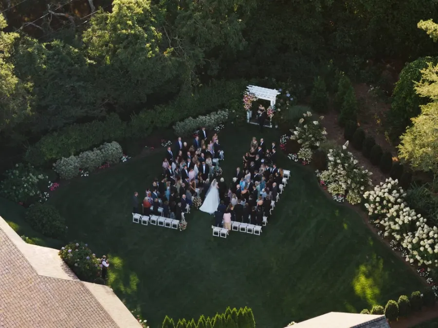 Aerial view of a garden ceremony